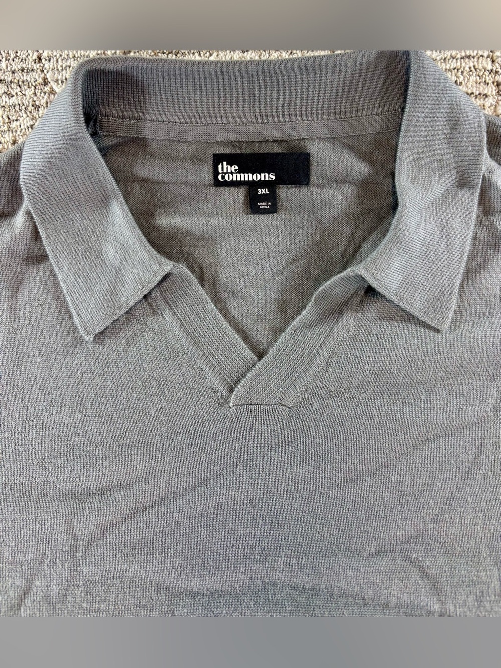 NEW The Commons Men’s 3XL Grey Merino Wool Johnny Collar Knit Polo Sweater